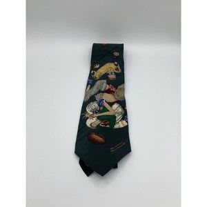 VTG Brown & Bigelow Norman Rockwell Football Pile Tie Green 100% Silk 1996 NWT